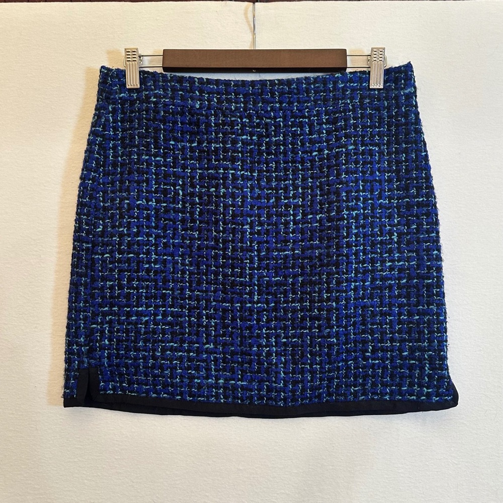 J.Crew Blue Black Boucle Tweed Mini Skirt Size 4 Wool Blend 25084